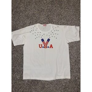 Vintage Women's Size Large Elegant Sport USA‎ Firework Stars T-Shirt Bling
